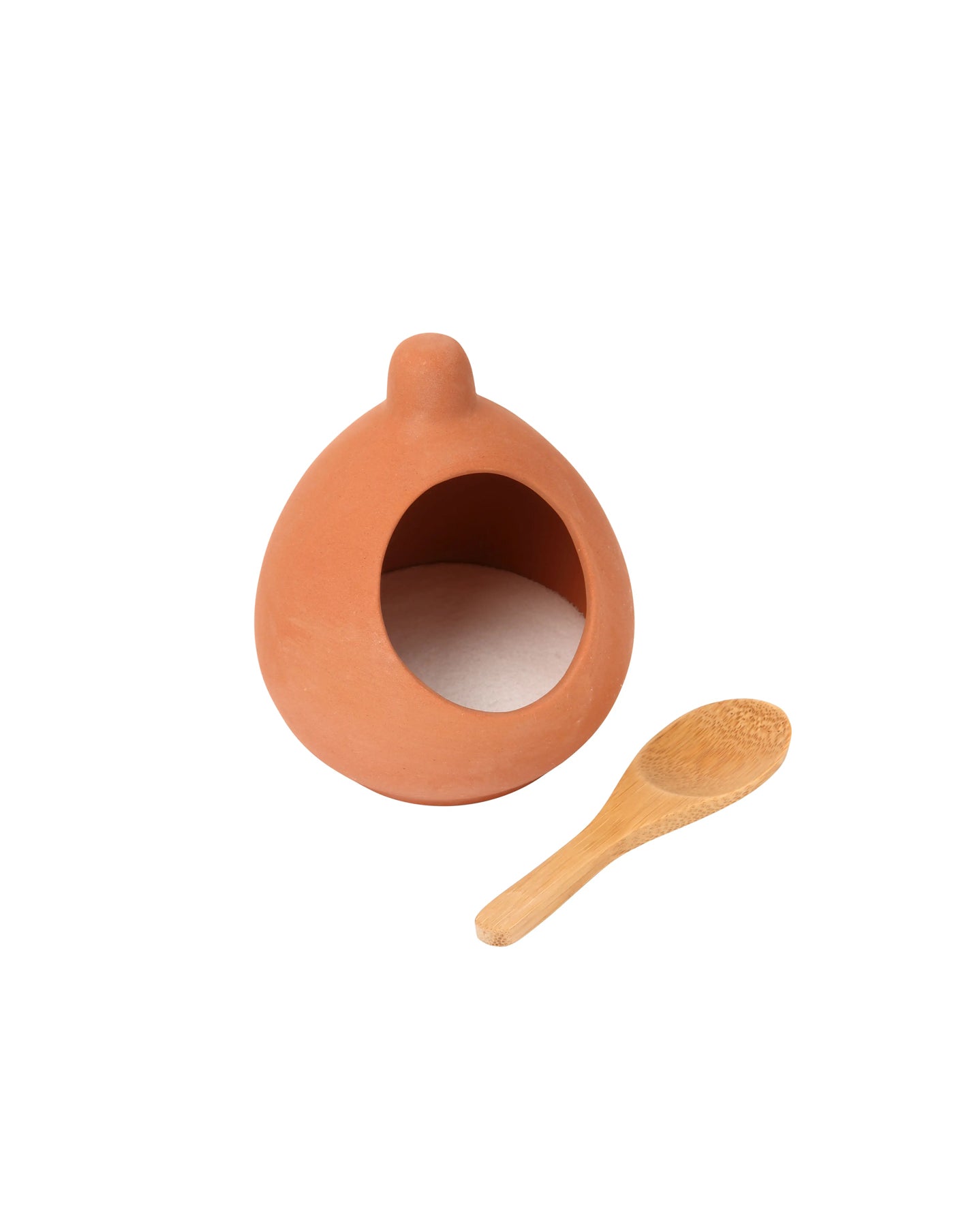 Terracotta Salt Cellar and Bamboo Spoon