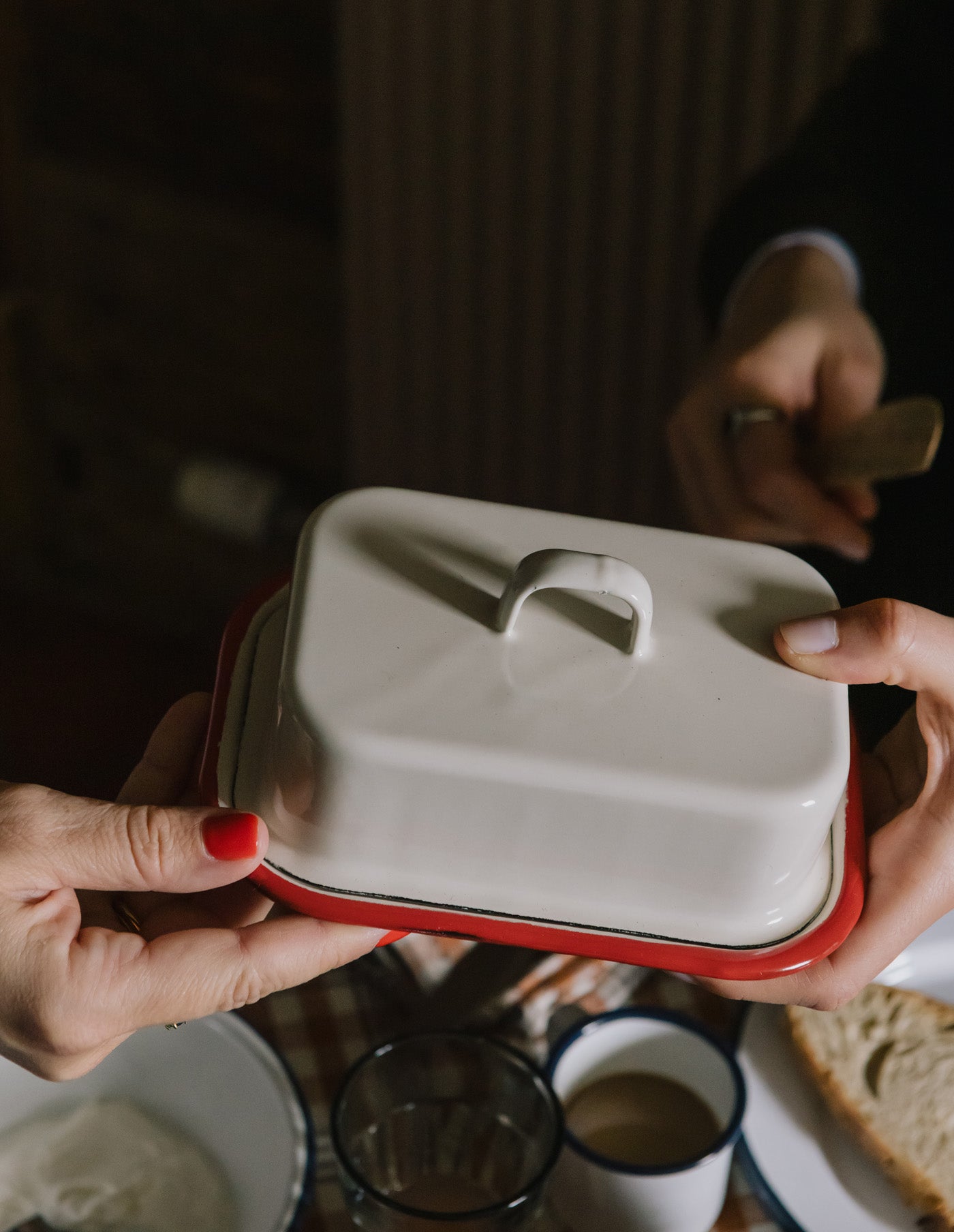 Bordeaux Red Enamel Butter Dish