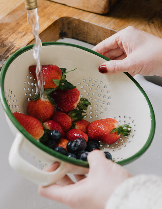 Green Enamel Vegetable Drainer