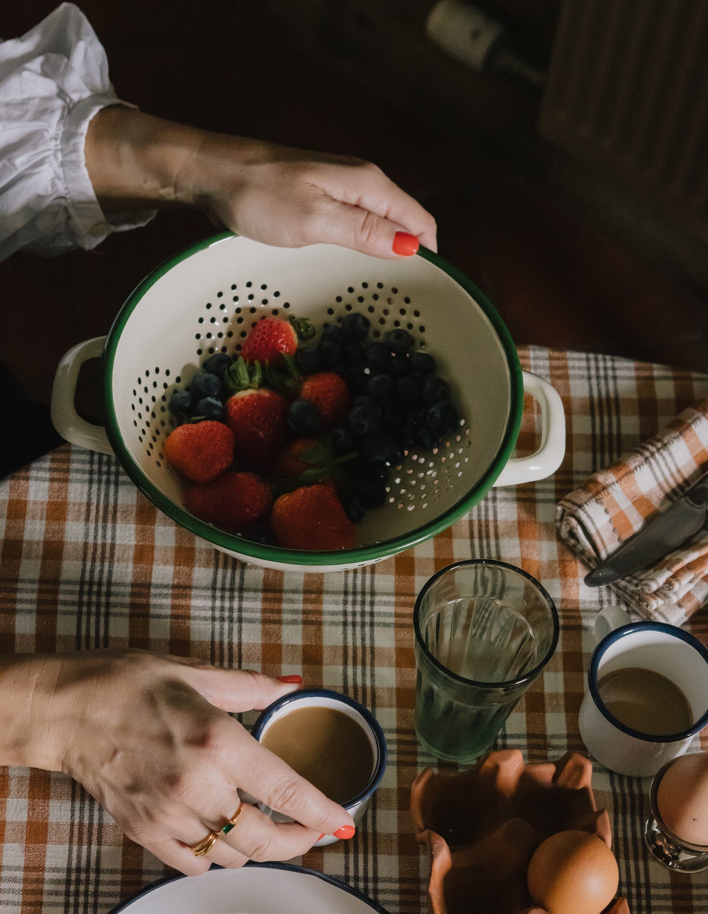 Green Enamel Vegetable Drainer