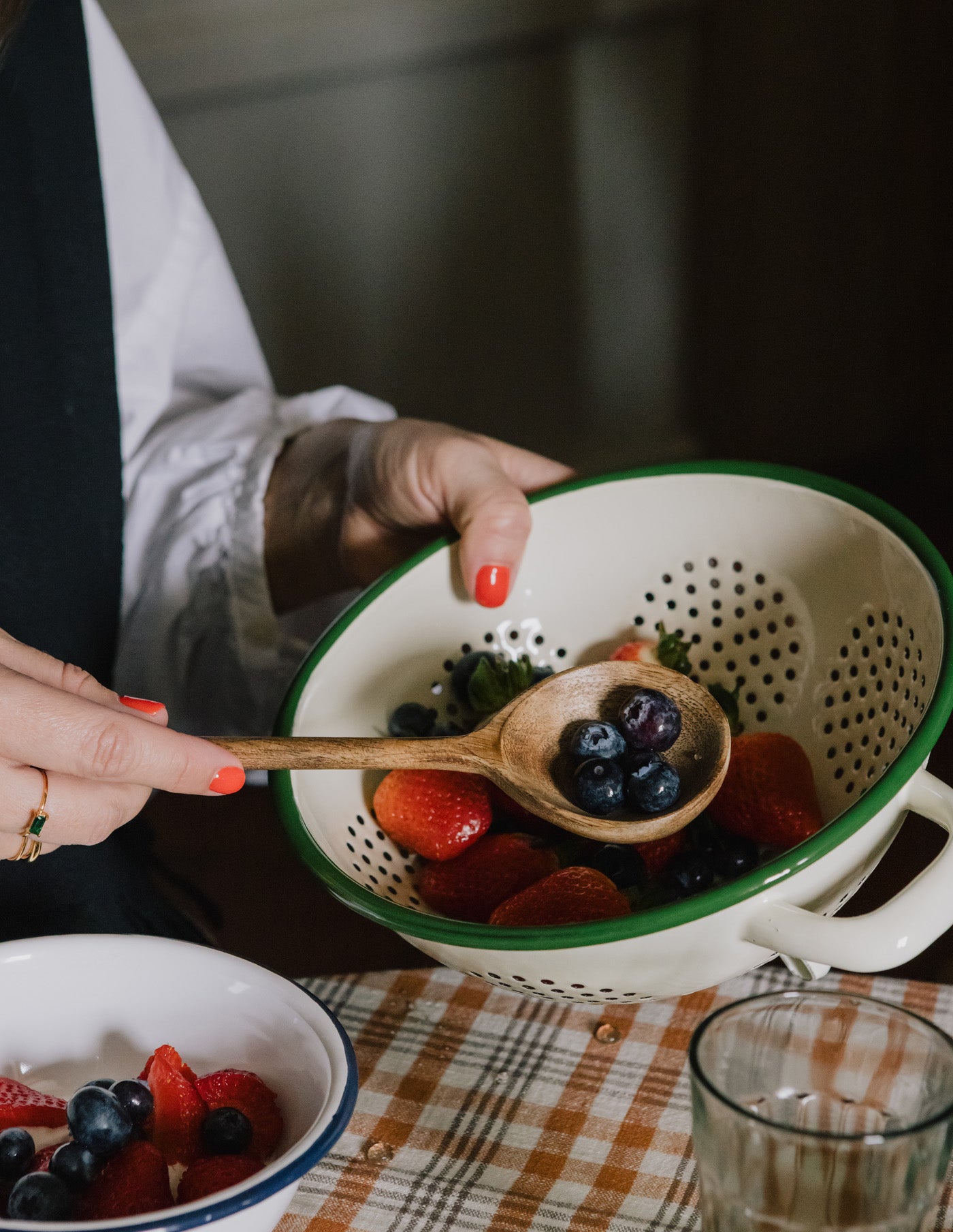 Green Enamel Vegetable Drainer