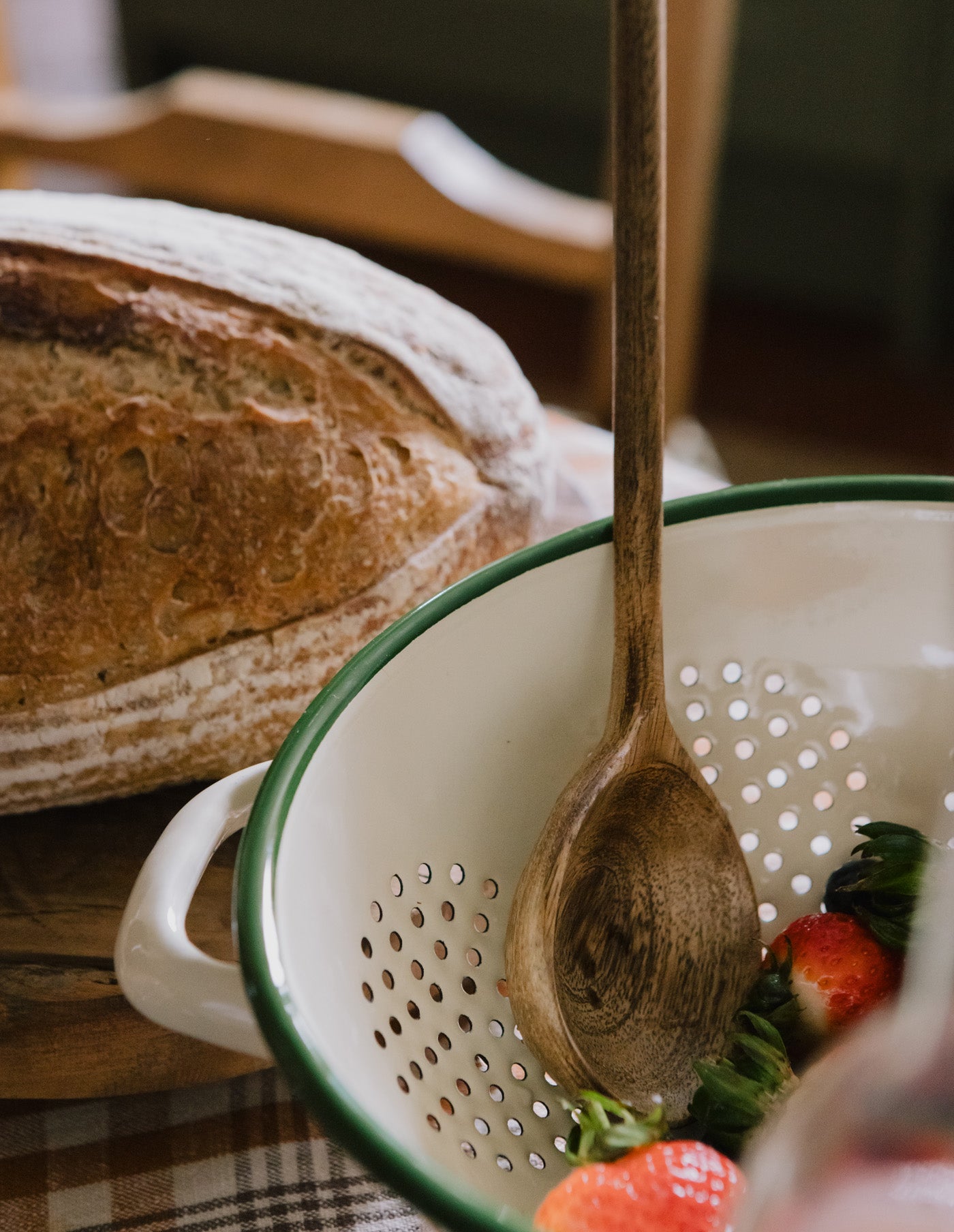 Green Enamel Vegetable Drainer