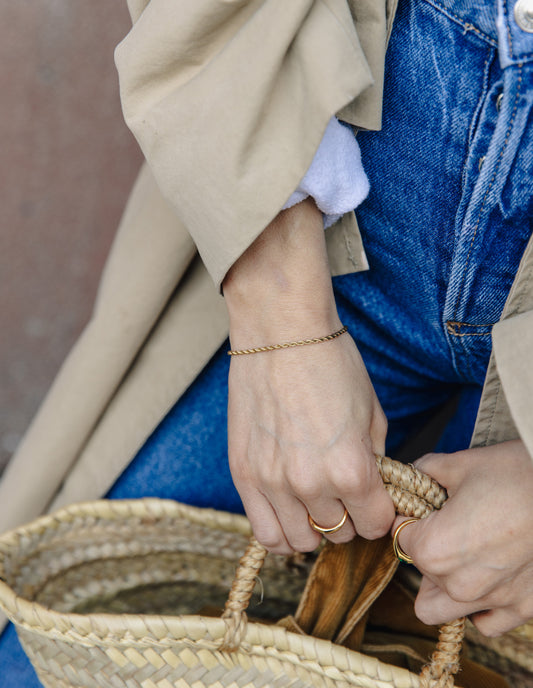 Gold 2mm Rope Twist Bracelet, Tarnish-Free Gold Plating