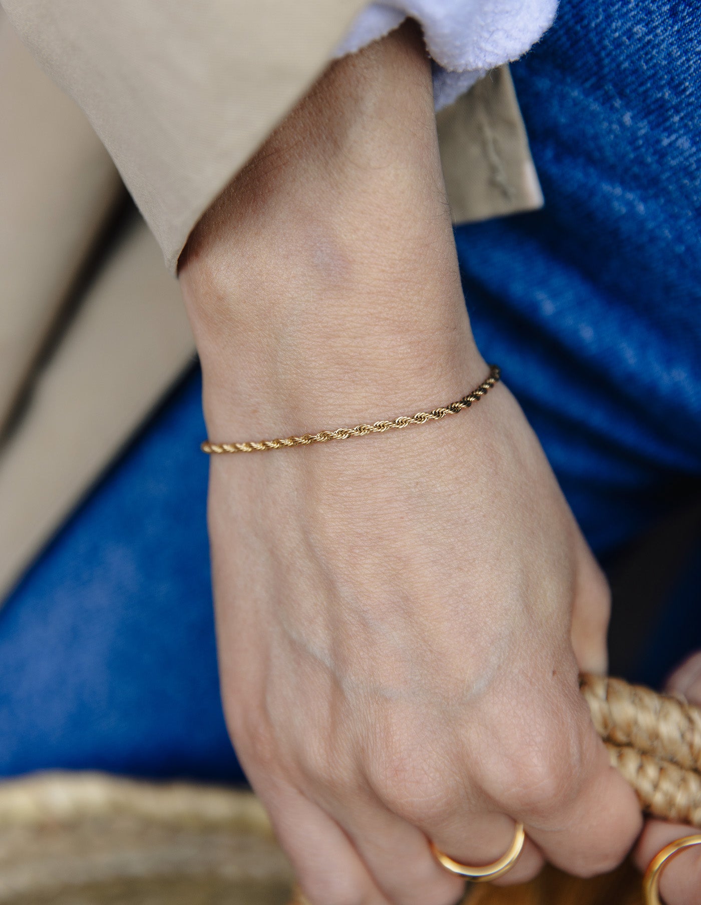 Gold 2mm Rope Twist Bracelet, Tarnish-Free Gold Plating