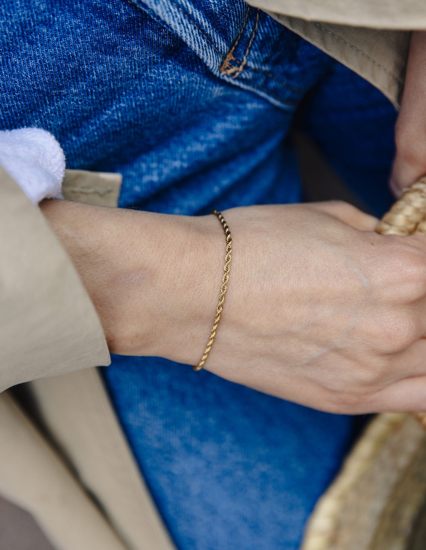 Gold 2mm Rope Twist Bracelet, Tarnish-Free Gold Plating