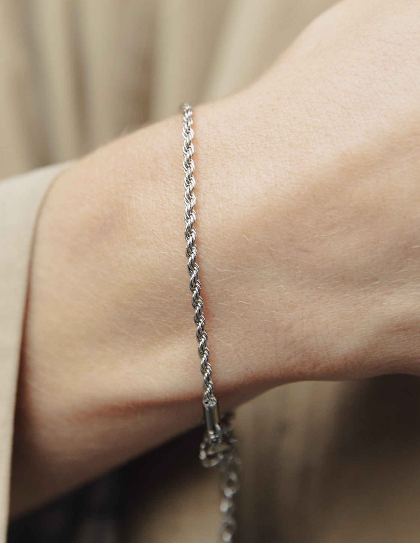 Silver 2mm Rope Twist Bracelet, Tarnish-Free Silver Plating