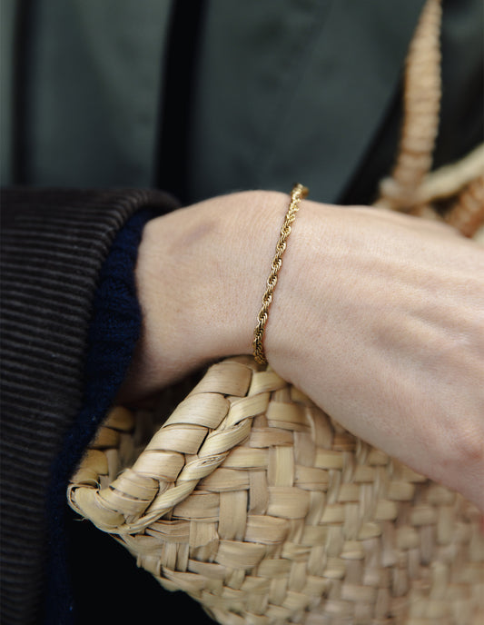 Gold 3mm Rope Twist Bracelet, Tarnish-Free Gold Plating