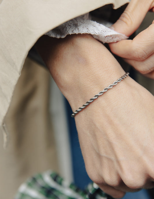 Silver 3mm Rope Twist Bracelet, Tarnish-Free Silver Plating