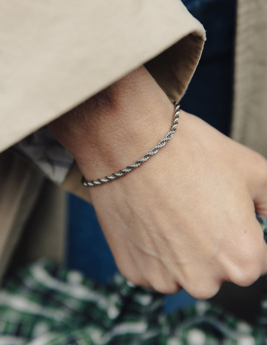 Silver 3mm Rope Twist Bracelet, Tarnish-Free Silver Plating