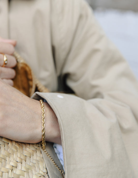 Gold 4mm Rope Twist Bracelet, Tarnish-Free Gold Plating