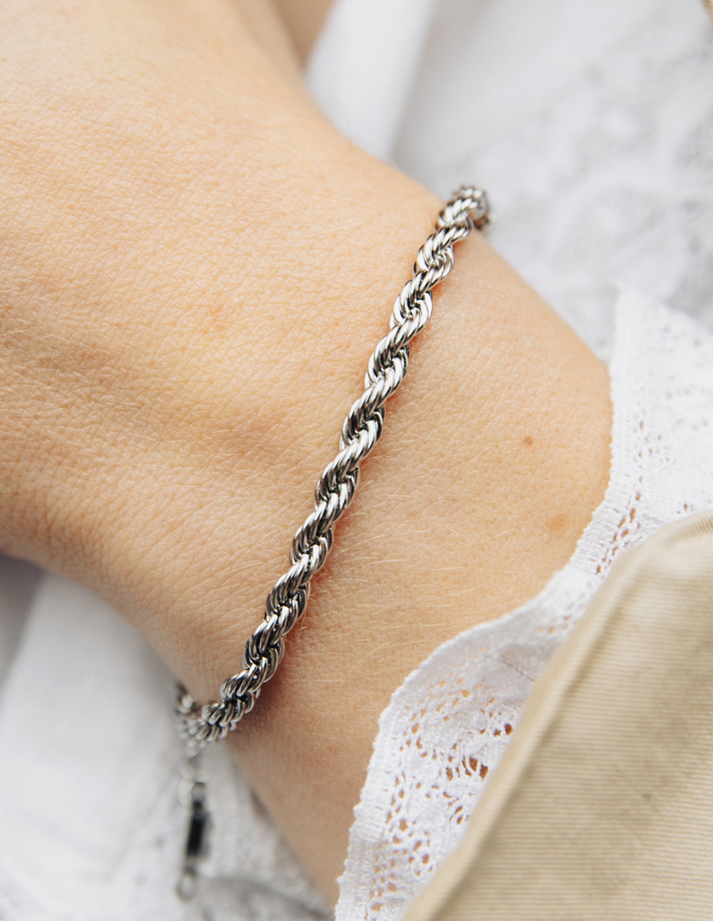 Silver 4mm Rope Twist Bracelet, Tarnish-Free Silver Plating