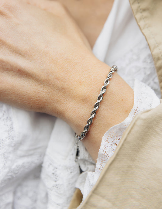Silver 4mm Rope Twist Bracelet, Tarnish-Free Silver Plating
