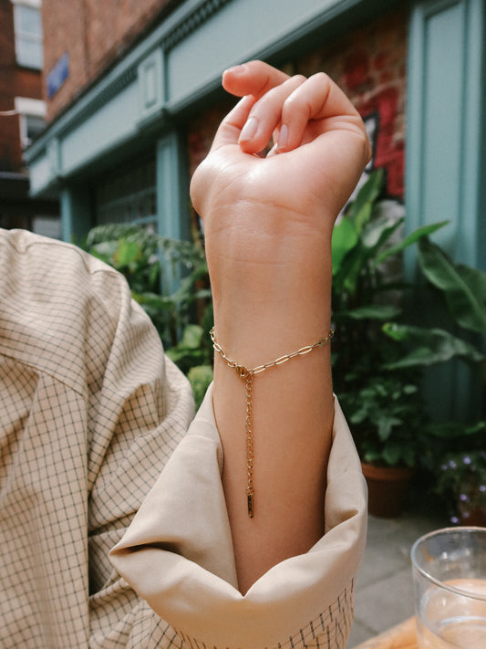 Gold Paperclip Chain Link Bracelet, Tarnish-Free Gold Plating