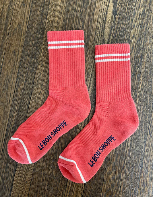 Coral Cotton Boyfriend Socks, Le Bon Shoppe