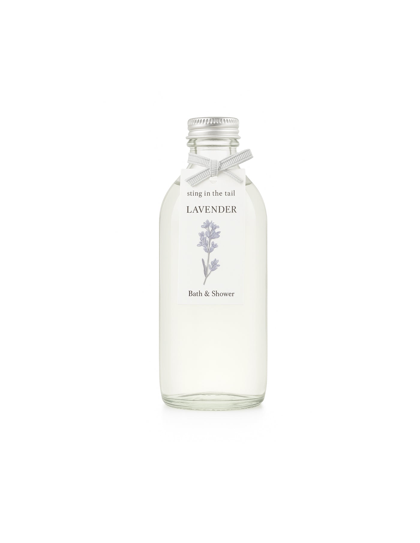 Glass bottle of lavender bath gel