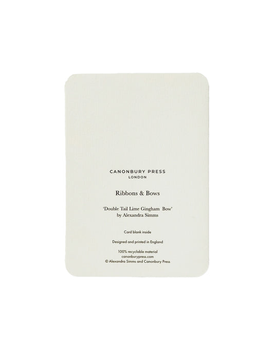 Lime Gingham Bow Greeting Card, Canonbury Press