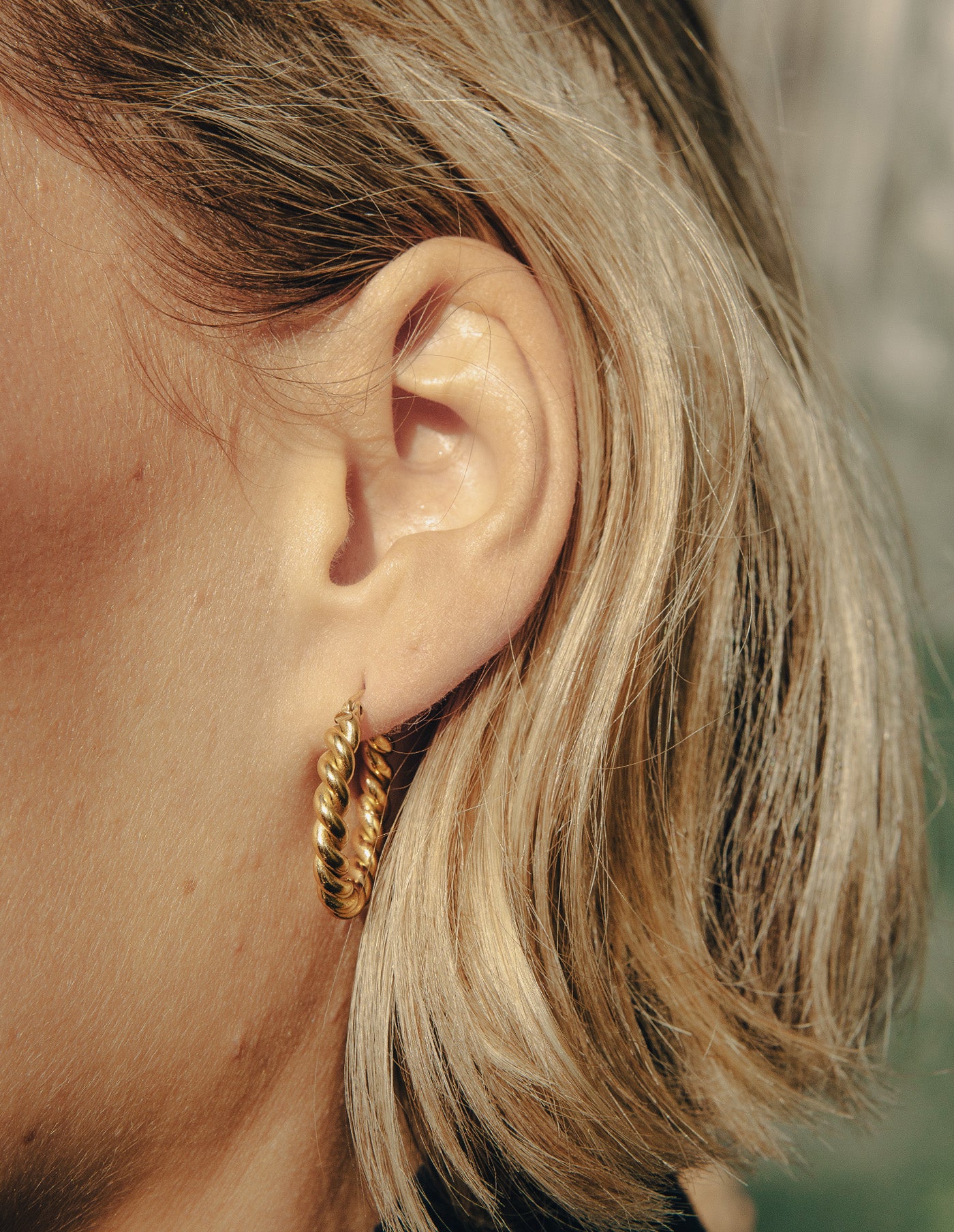 Gold Small Twist Hoop Earrings, Waterproof