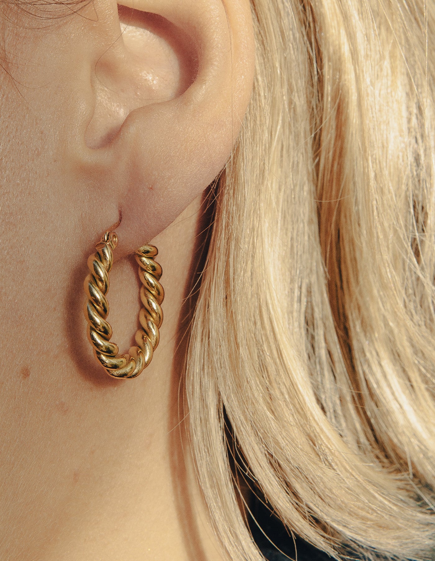 Gold Small Twist Hoop Earrings, Waterproof