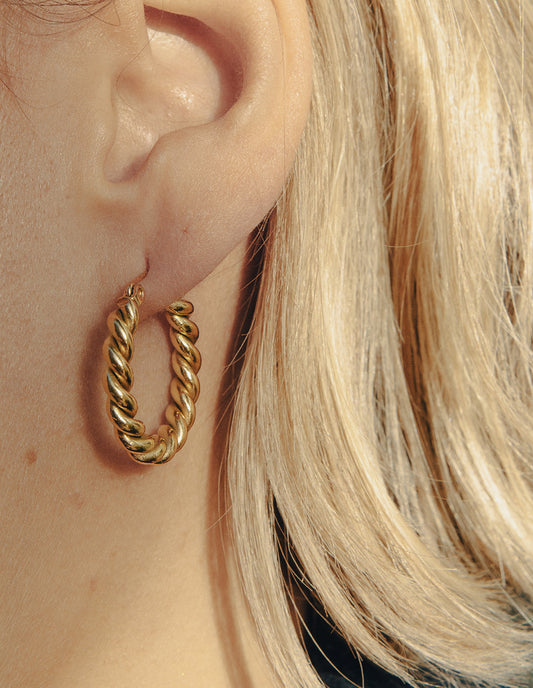 Gold Small Twist Hoop Earrings, Waterproof