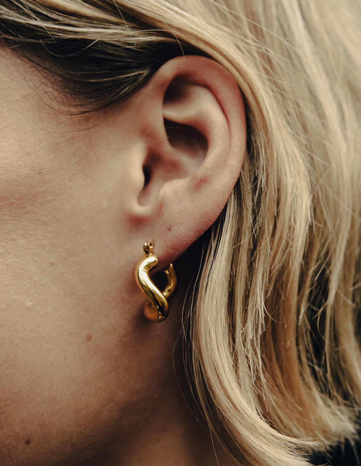 Gold Fluid Hoop Earrings, Waterproof