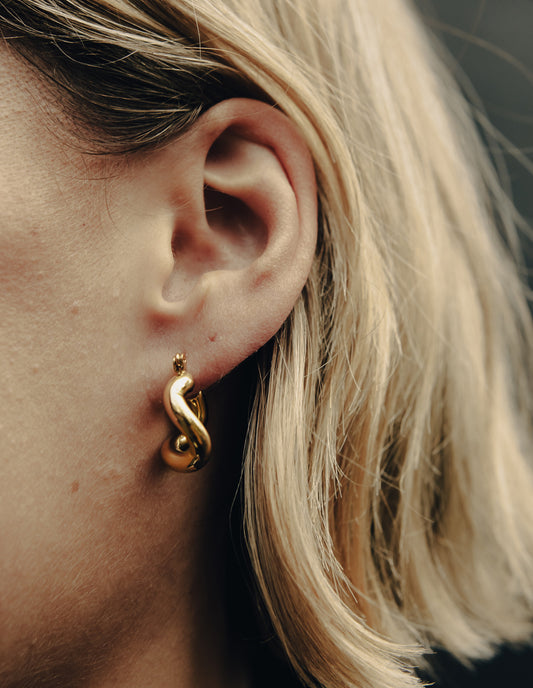 Gold Fluid Hoop Earrings, Waterproof