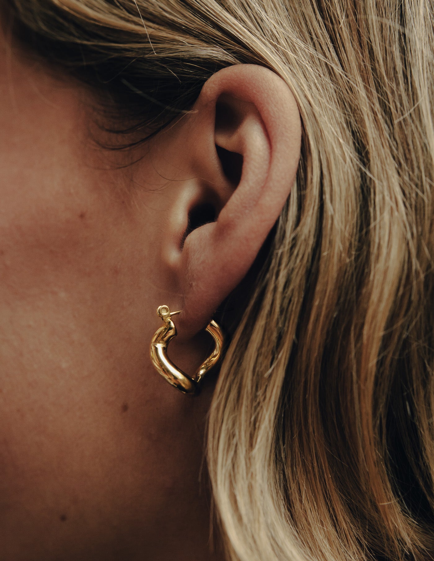 Gold Fluid Hoop Earrings, Waterproof