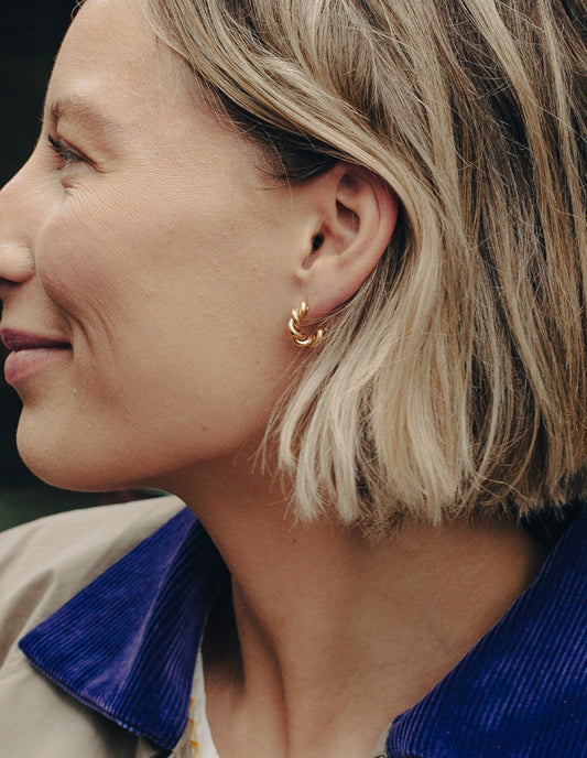 Gold Ridge Twist Hoop Earrings, Tarnish-Free Gold Plating