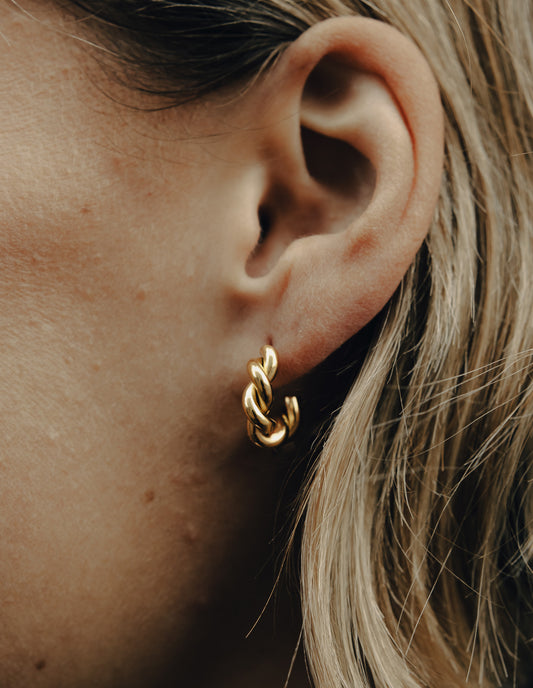 Gold Ridge Twist Hoop Earrings, Tarnish-Free Gold Plating