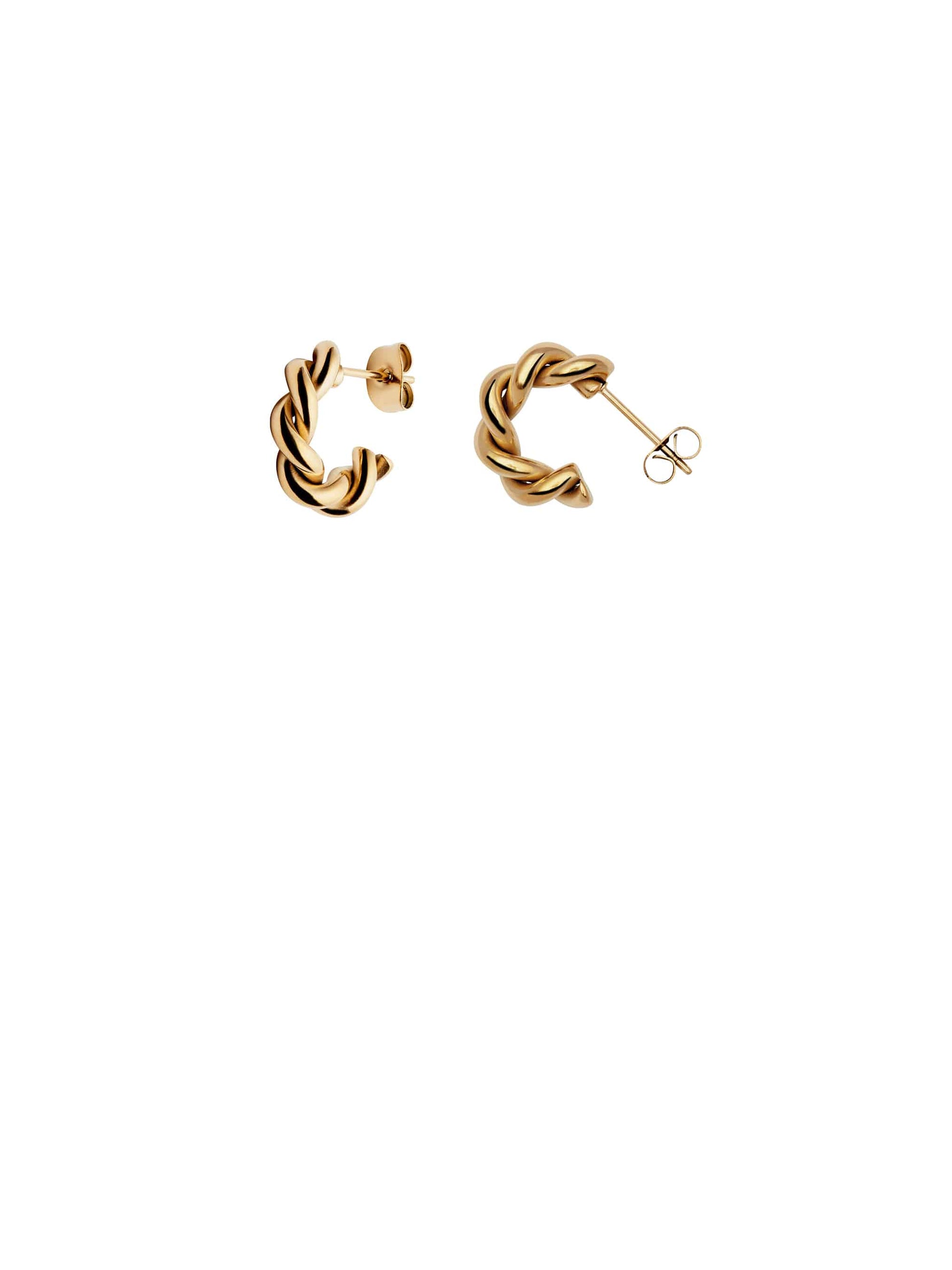 Gold Ridge Twist Hoop Earrings, Waterproof
