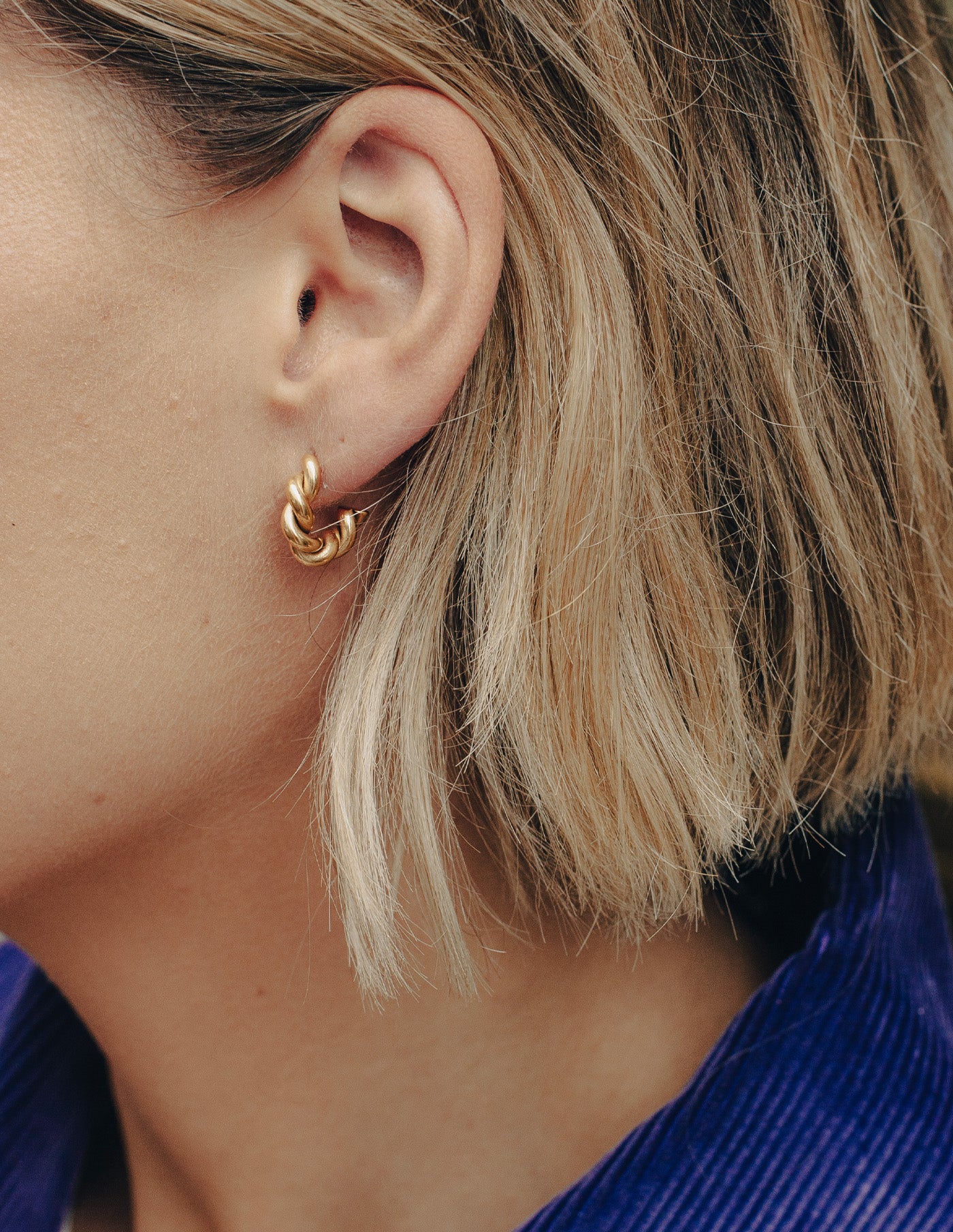 Gold Ridge Twist Hoop Earrings, Tarnish-Free Gold Plating