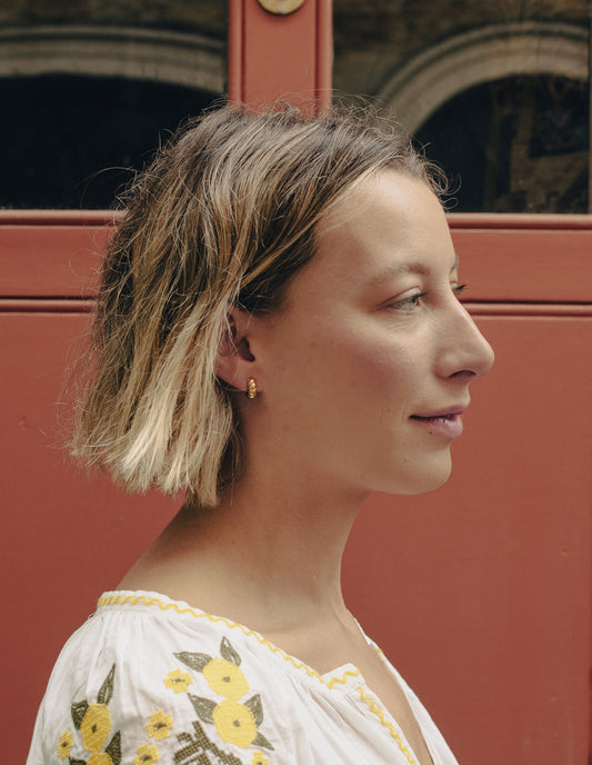 Gold Small Ridge Huggie Hoop, Tarnish-Free Gold Plating