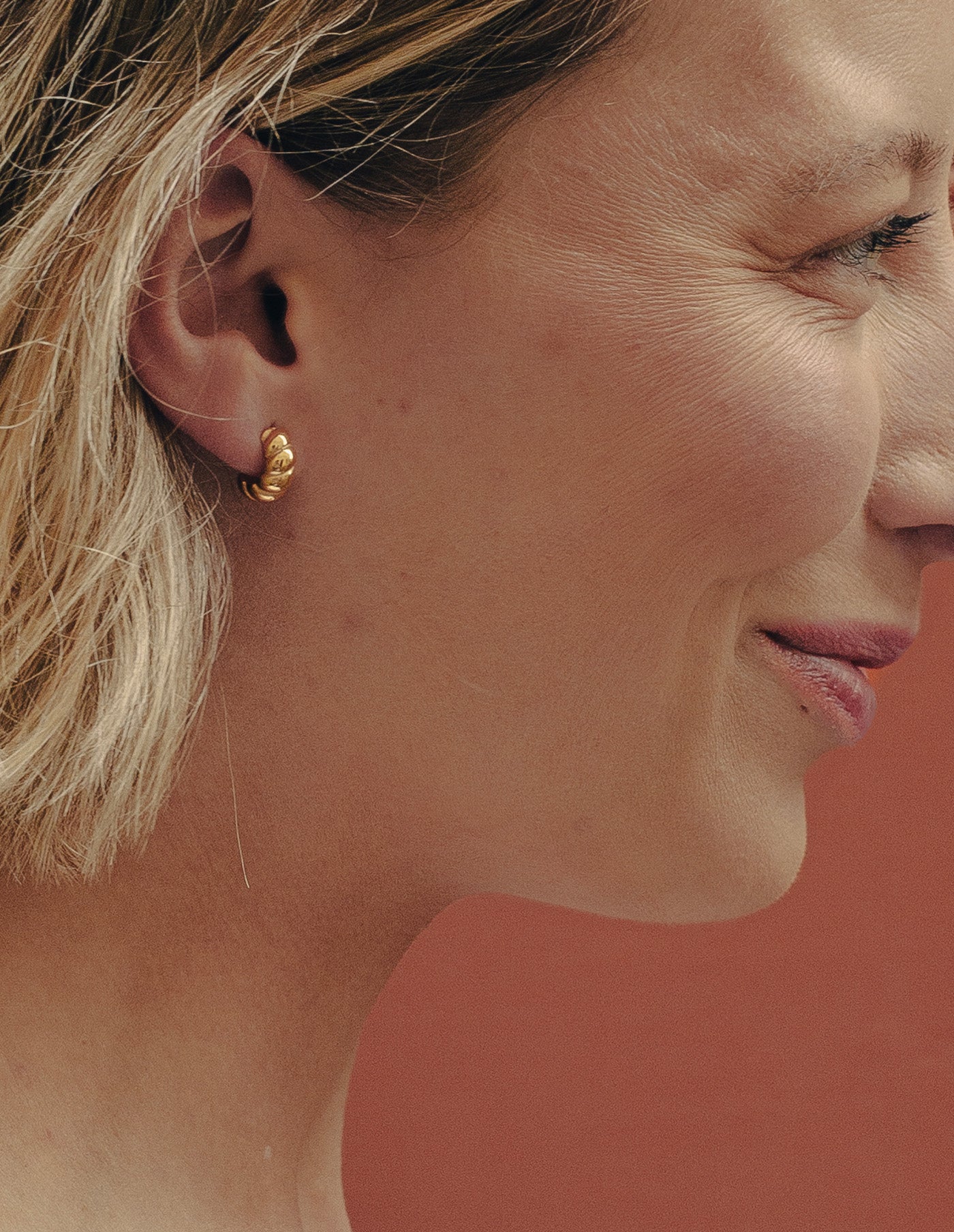 Gold Small Ridge Huggie Hoop, Tarnish-Free Gold Plating