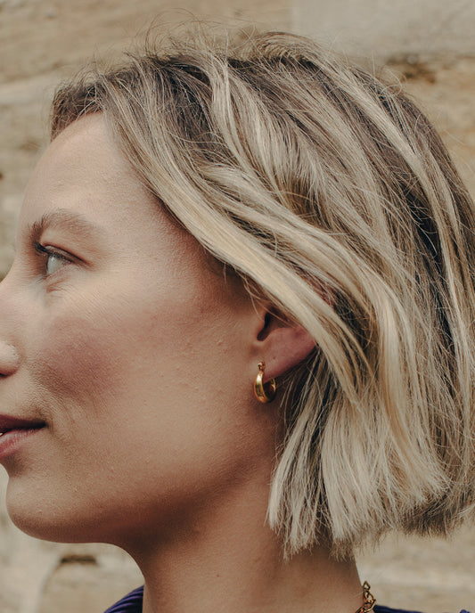 Gold Mini Crescent Hoop Earrings, Tarnish-Free Gold Plating