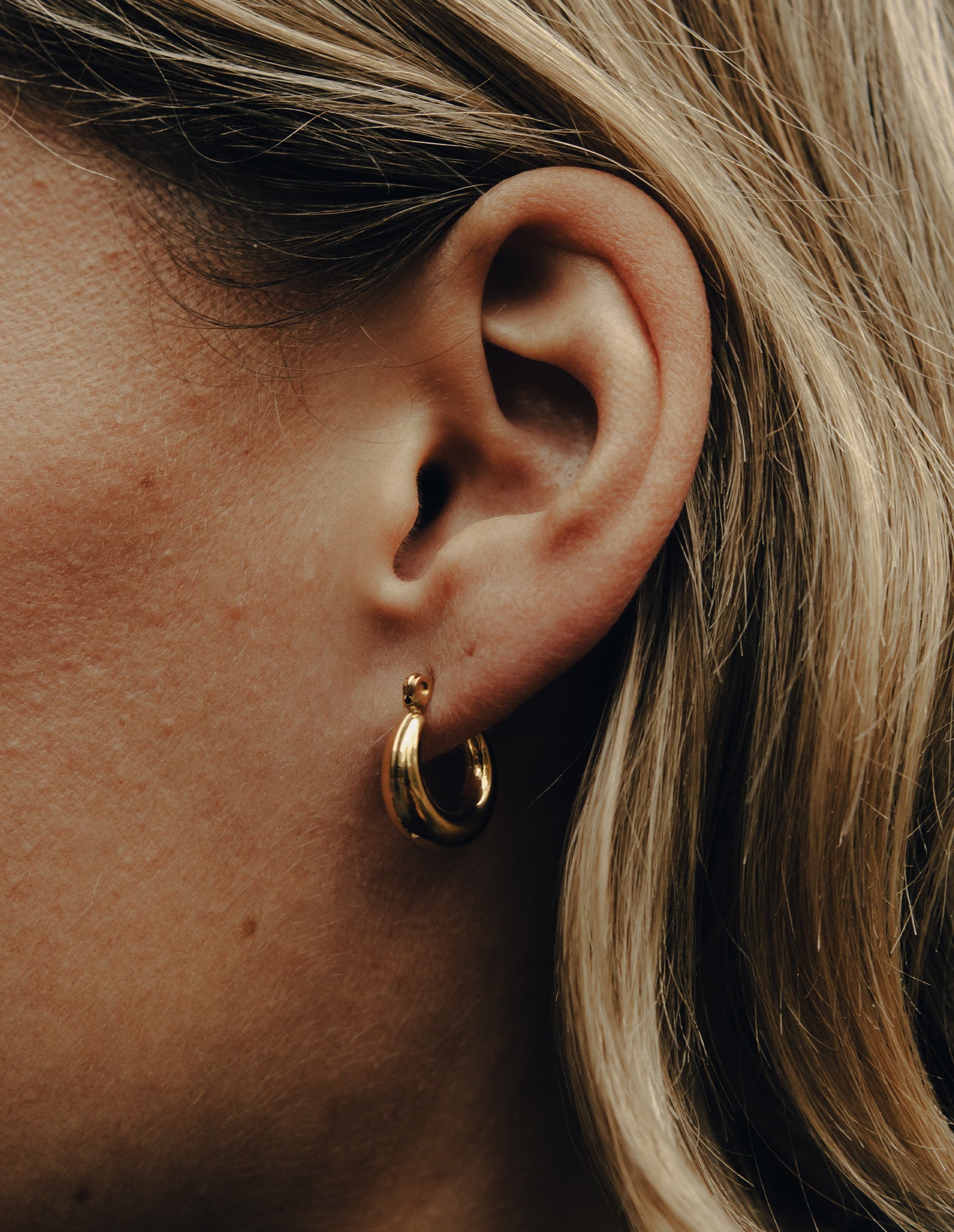 Gold Mini Crescent Hoop Earrings, Waterproof