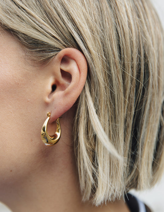 Gold Bold Crescent Hoop Earrings, Tarnish-Free Gold Plating