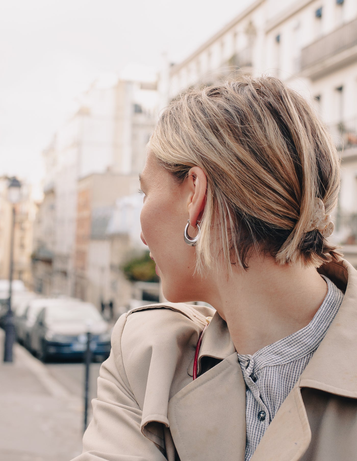 Silver Bold Crescent Hoop Earrings, Waterproof