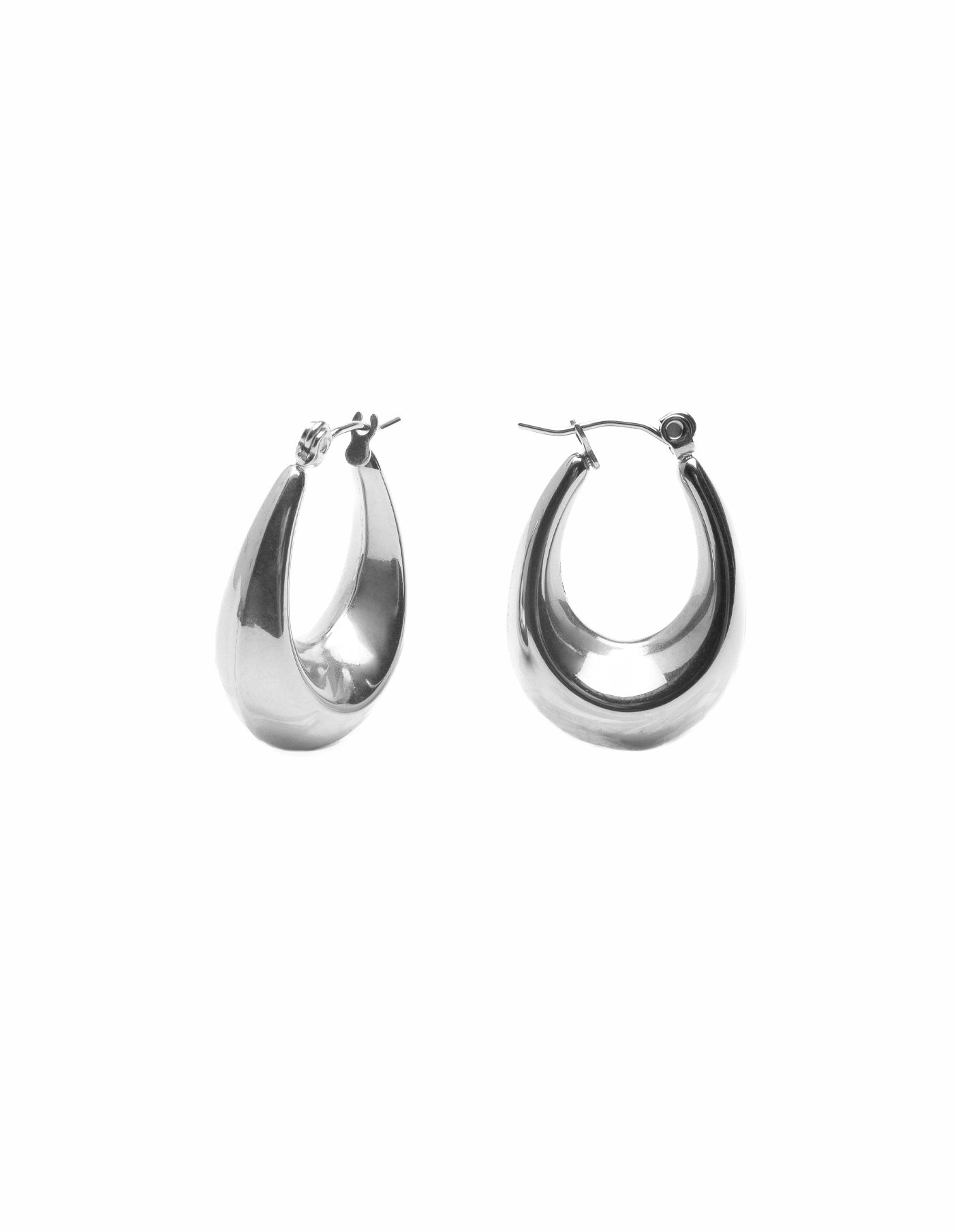 Silver Bold Crescent Hoop Earrings, Waterproof