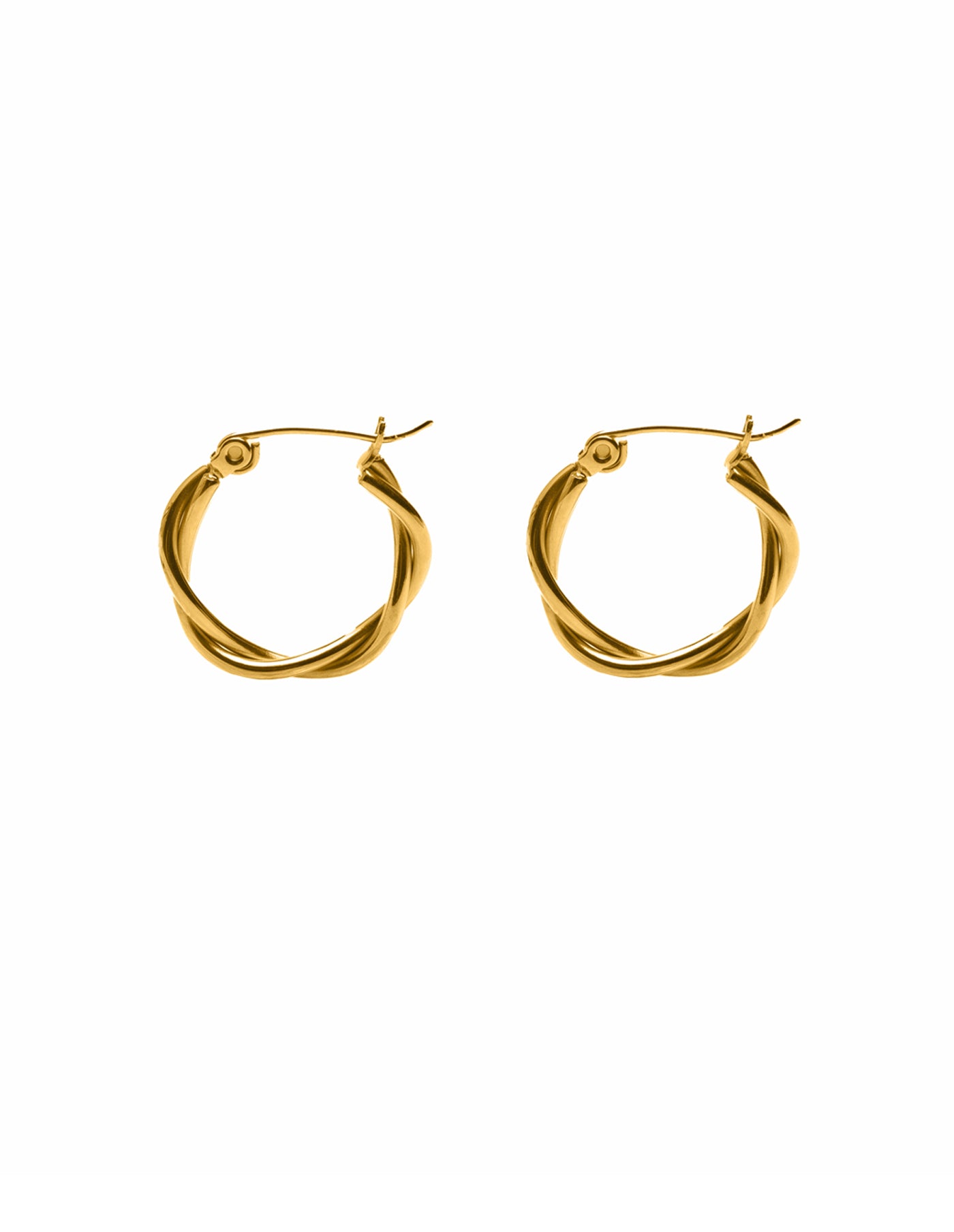 Gold Medium Entwined Latch Hoop Earrings, Waterproof