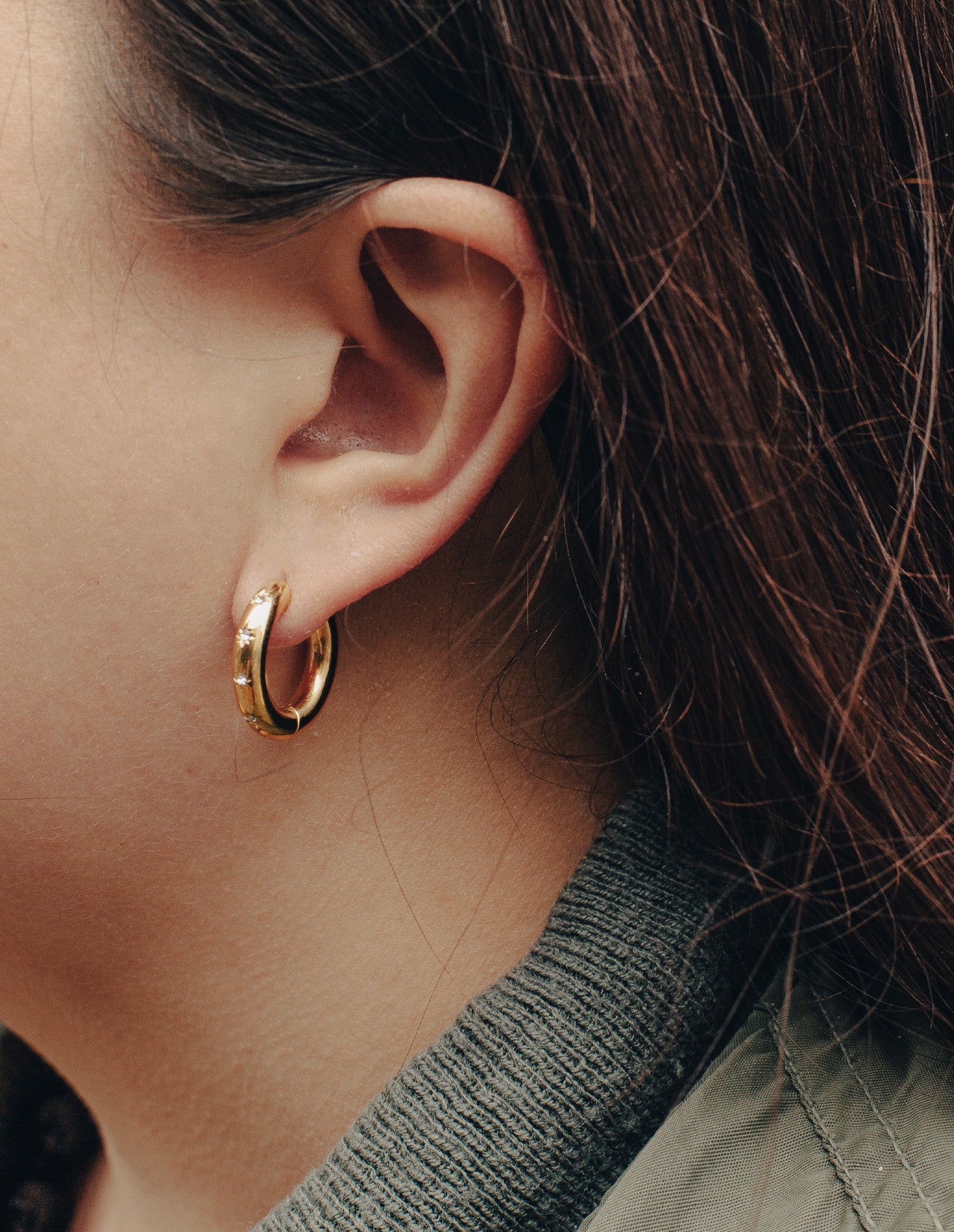 Gold Stone Embossed Hoop Earrings, Tarnish-Free Gold Plating