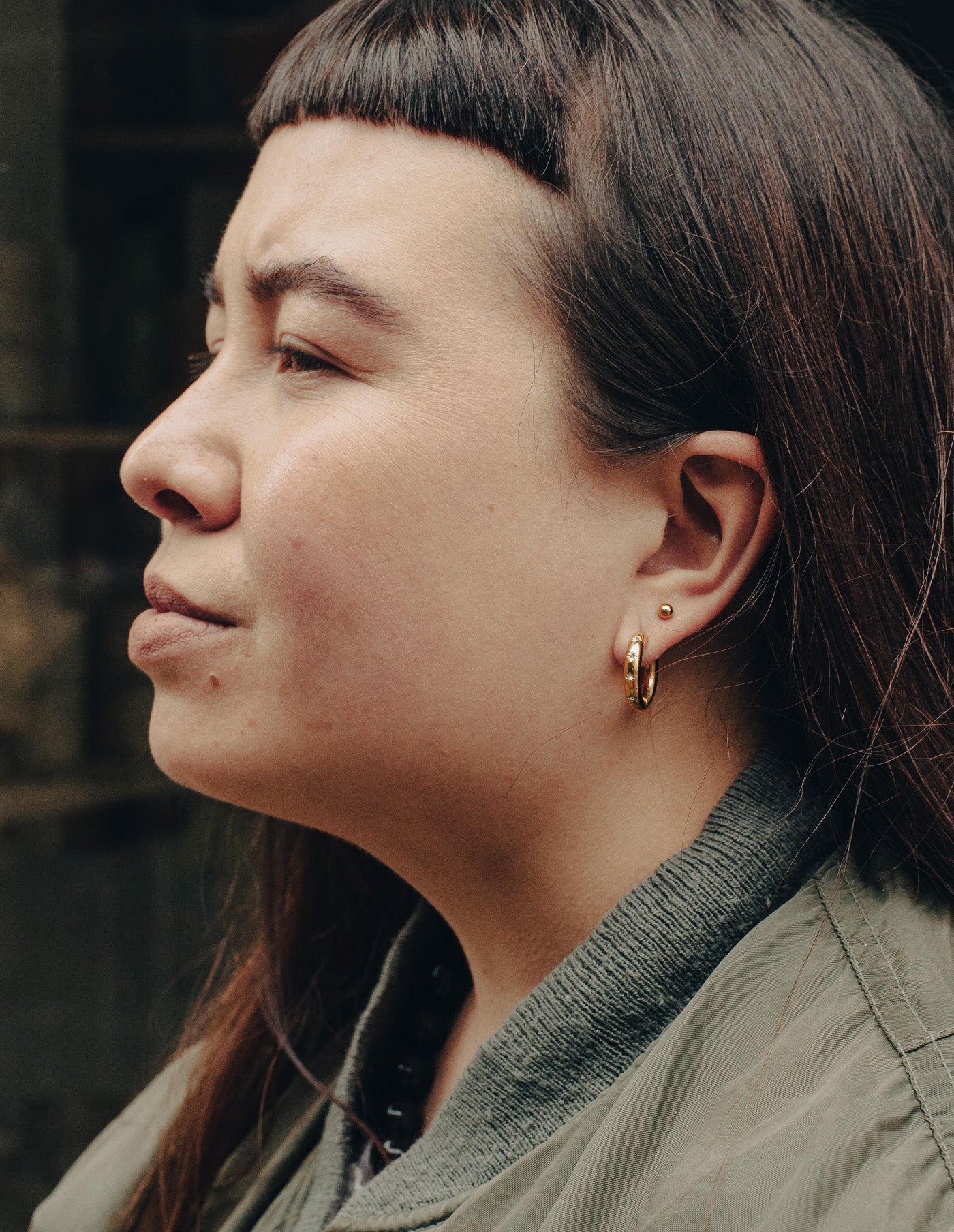 Gold Stone Embossed Hoop Earrings, Tarnish-Free Gold Plating