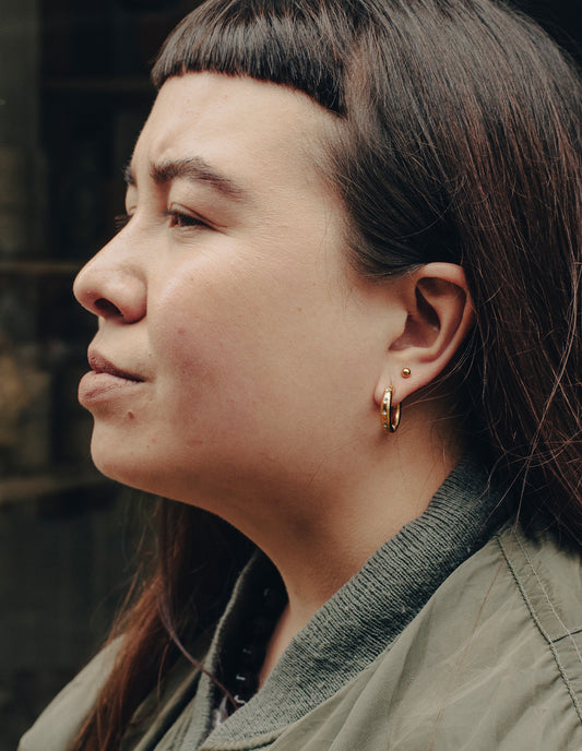 Gold Stone Embossed Hoop Earrings, Tarnish-Free Gold Plating