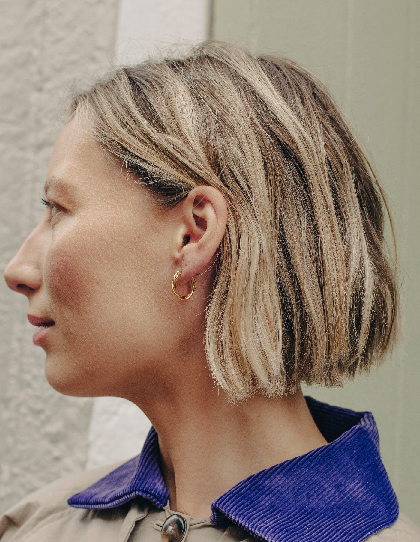 Gold Small Entwined Latch Hoop Earrings, Tarnish-Free Gold Plating