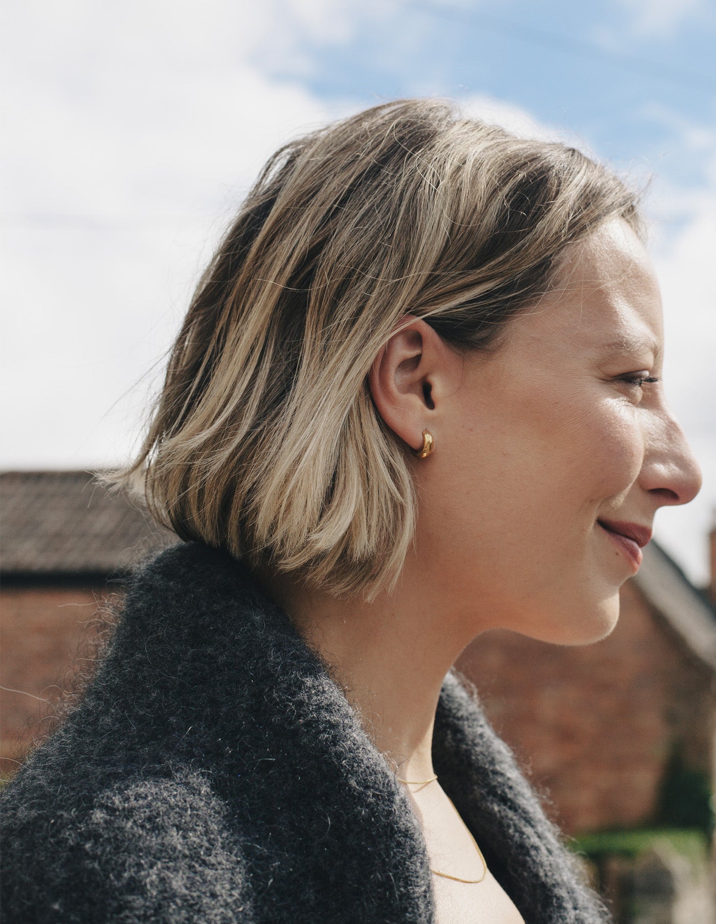 Gold Small Leverback Bold Hoop Earrings, Tarnish-Free Gold Plating