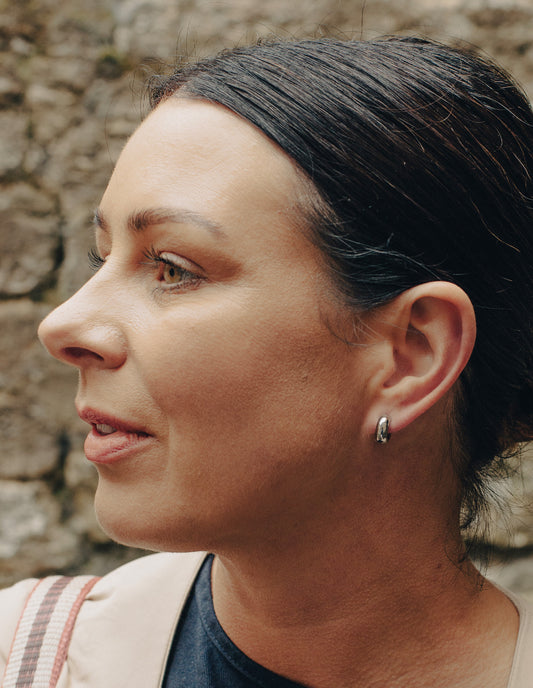 Silver Small Leverback Bold Hoop Earrings, Tarnish-Free Silver Plating