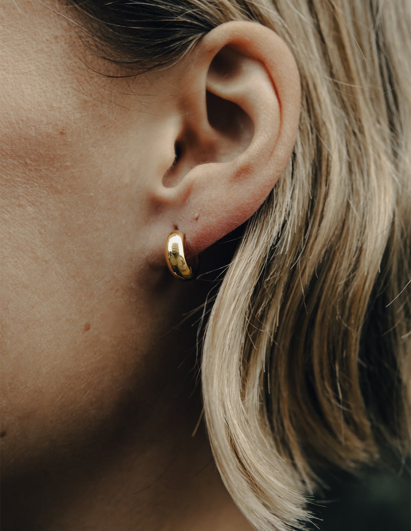 Gold Small Leverback Bold Hoop Earrings, Tarnish-Free Gold Plating