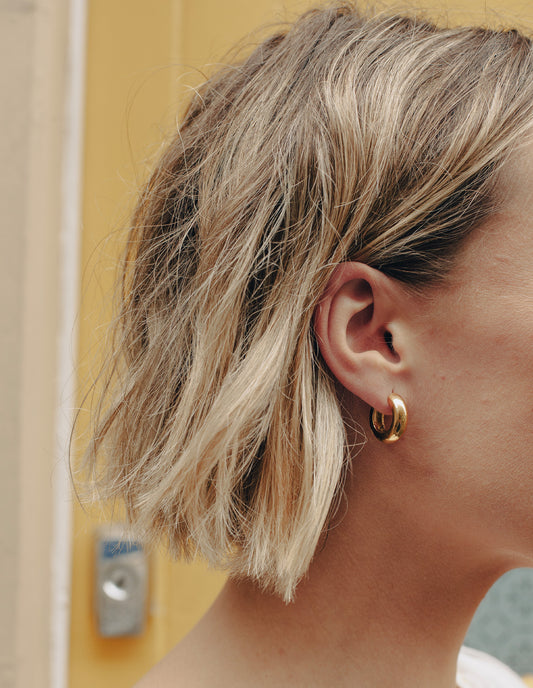 Gold Medium Leverback Bold Hoop Earrings, Tarnish-Free Gold Plating