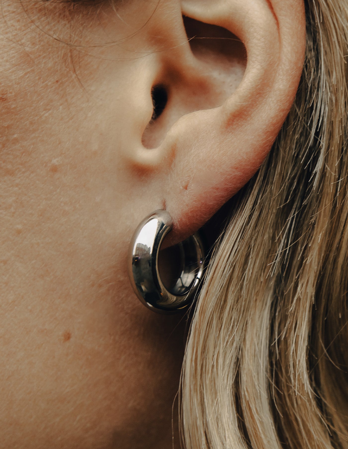 Silver Medium Leverback Bold Hoop Earrings, Waterproof