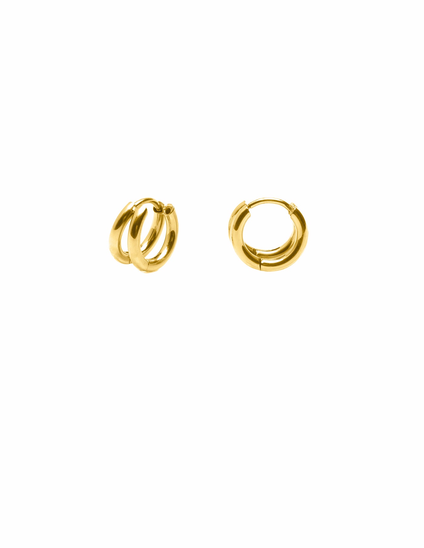 Gold Double Layer Huggie Hoop Earrings, Waterproof