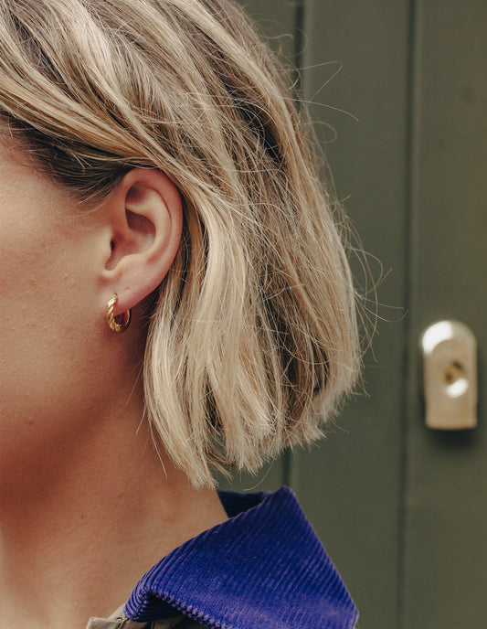 Gold Mini Twist Huggie Hoop Earrings, Tarnish-Free Gold Plating