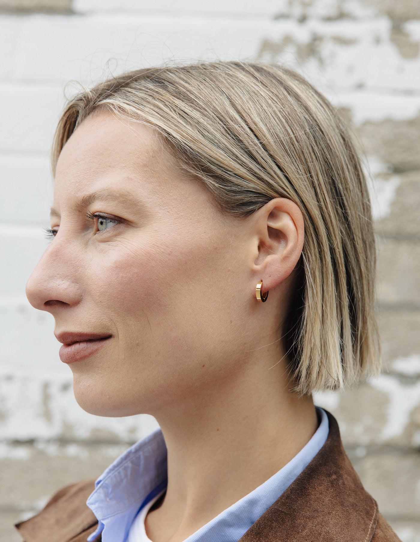 Gold Flat Huggie Earrings, Tarnish-Free Gold Plating